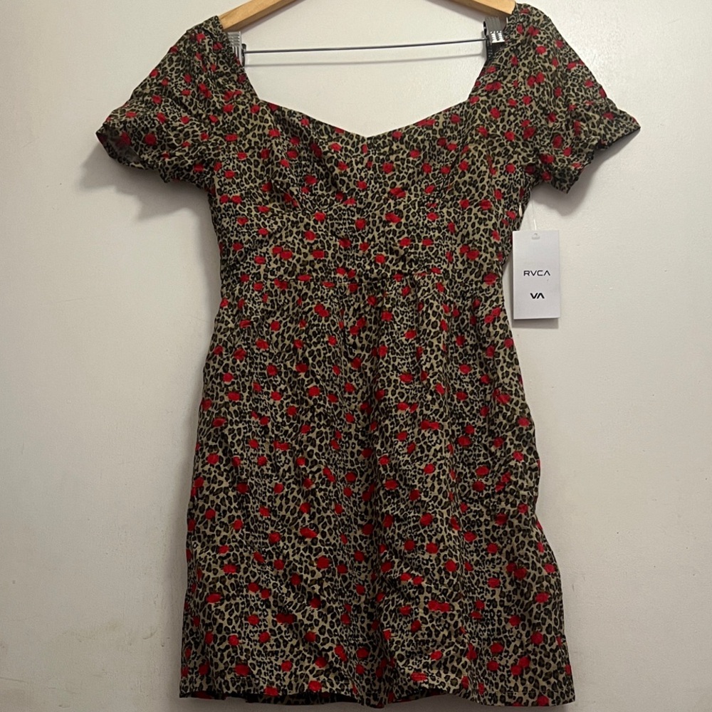 RVCA Women's Red and Black Floral Mini Dress
